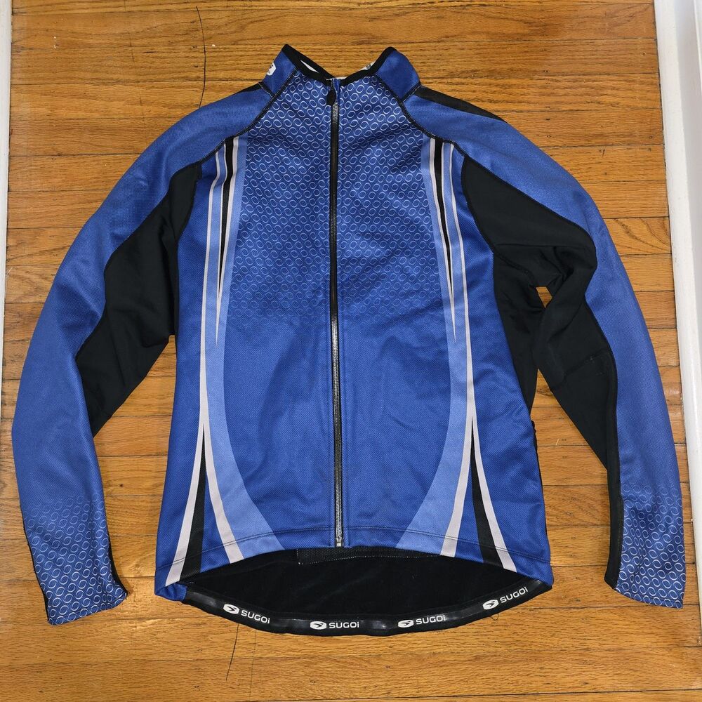 Sugoi Cycling Jacket Womens Large Blue Full Zip Activewear Pockets Outerwear